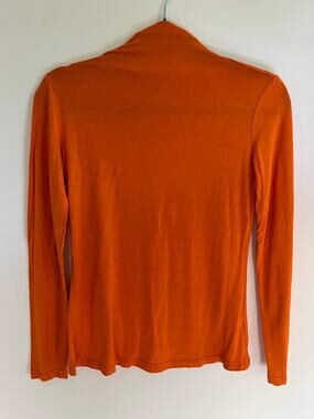MSBASIC Women Mock Neck Tee Long Sleeve Shirt Orange Knit Top Basic Layering / S